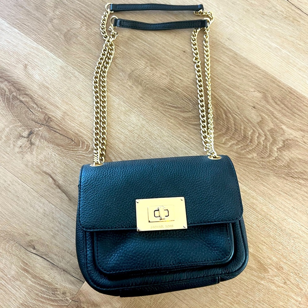 Michael Kors black leather shoulder bag with gold hardware
